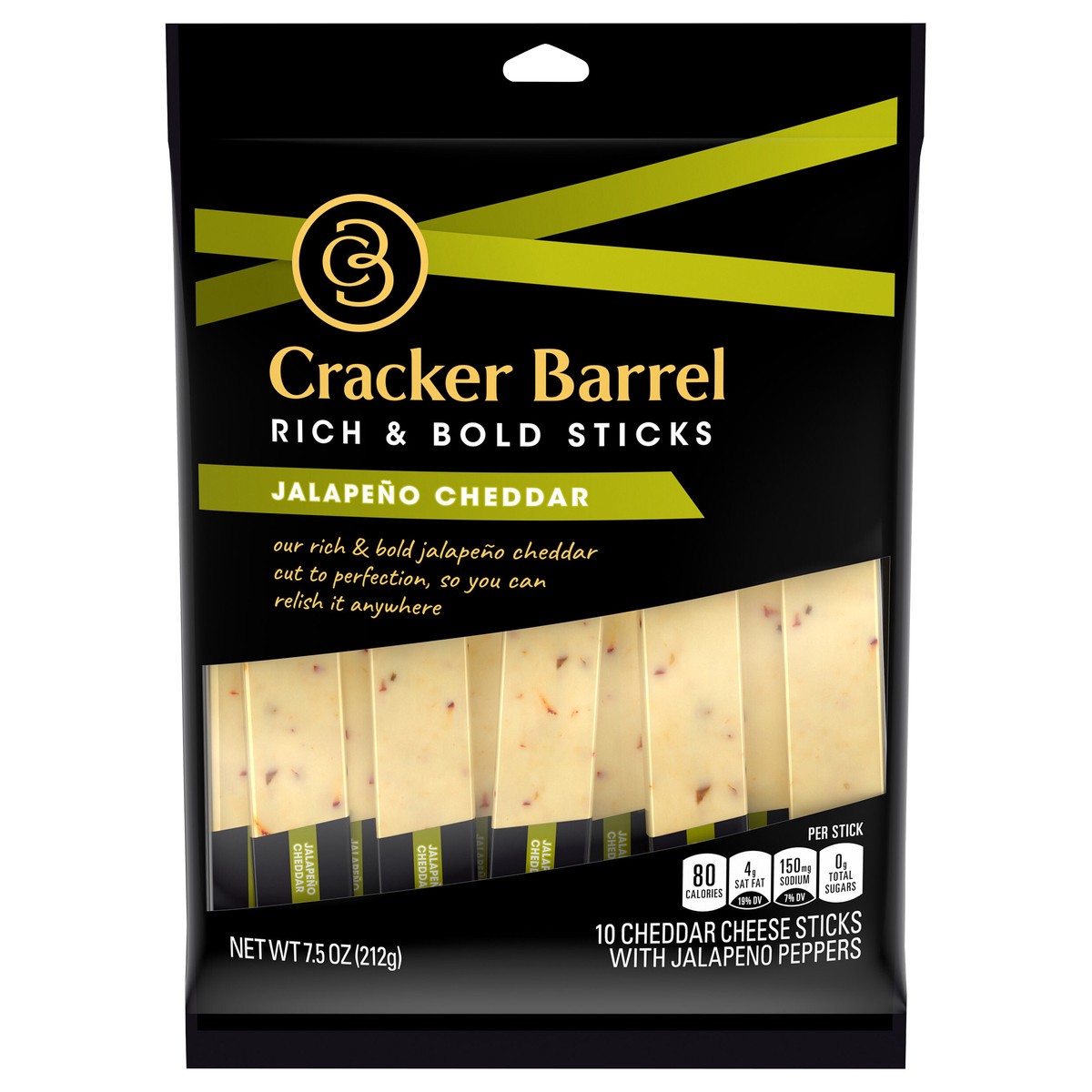 slide 1 of 8, Cracker Barrel Rich & Bold Jalapeno White Cheddar Cheese Snacks, 10 ct Sticks, 10 ct