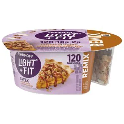 Dannon Light + Fit REMIX Caramel Apple Snickerdoodle Pie Fat Free Greek Yogurt with Snickerdoodle Pieces, White Fudge Chunks and Cinnamon Sprinkles Mix-Ins, 4.5 OZ Yogurt Cup