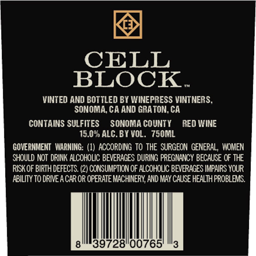 slide 4 of 6, Cell Block Old Vine Zinfandel, 750 ml