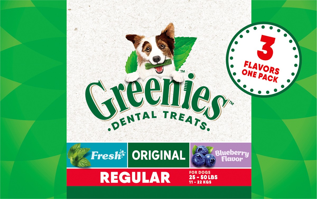 slide 2 of 3, Greenies Regular Dental Daily Dog Treats Variety Pack 3 - 12 oz Pouches, 