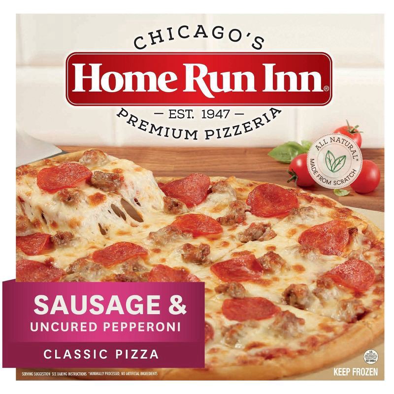 slide 1 of 9, Home Run Inn Family Size Classic Frozen Sausage and Uncured Pepperoni Pizza, 31 oz, 31 oz