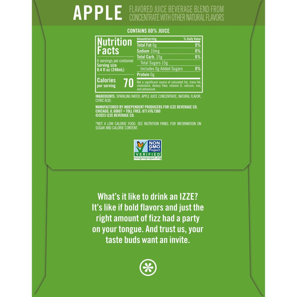 slide 2 of 3, IZZE Sparkling Juice Flavored Beverage Apple 8.4 Fl Oz 6 Count, 6 ct; 8.4 oz