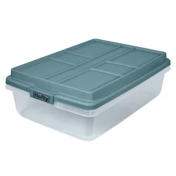 Hefty Hi-Rise 40-qt Storage Bin, Smoke Blue Lid
