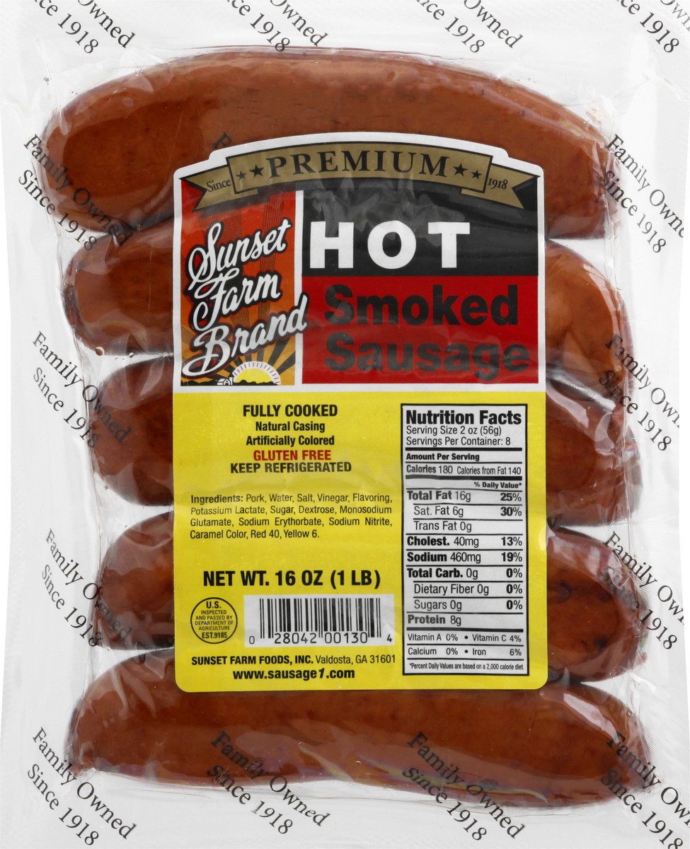 slide 10 of 13, Sunset Farm Brand Hot Smoked Sausage 16 oz, 16 oz