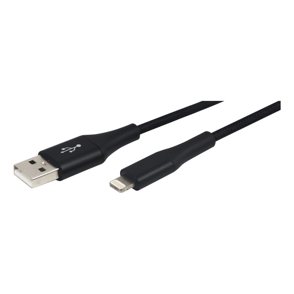 slide 1 of 4, Ativa Usb-Type-A-To-Lightning Braided Aluminum Charge And Sync Cable, 3', Black, 45843, 1 ct