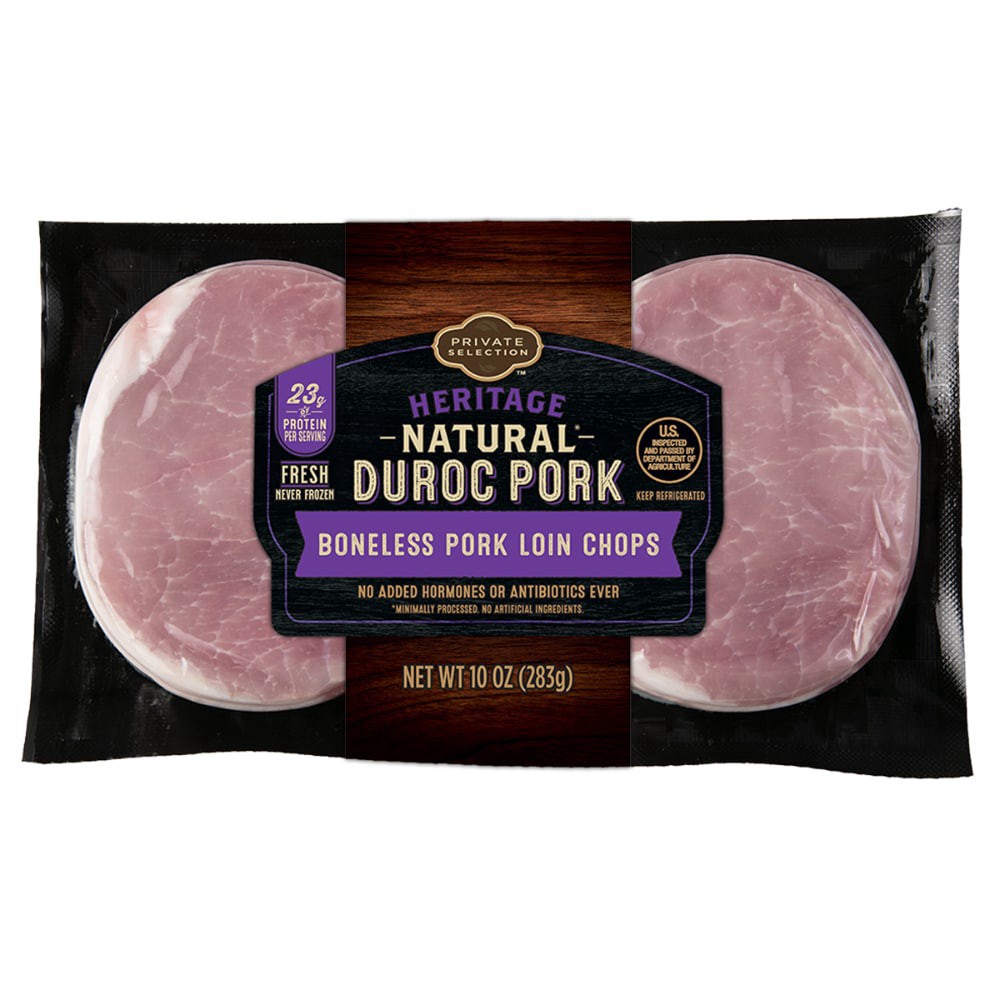 slide 1 of 1, Private Selection Heritage Natural Boneless Duroc Pork Loin Chops Twin Pack, 10 oz