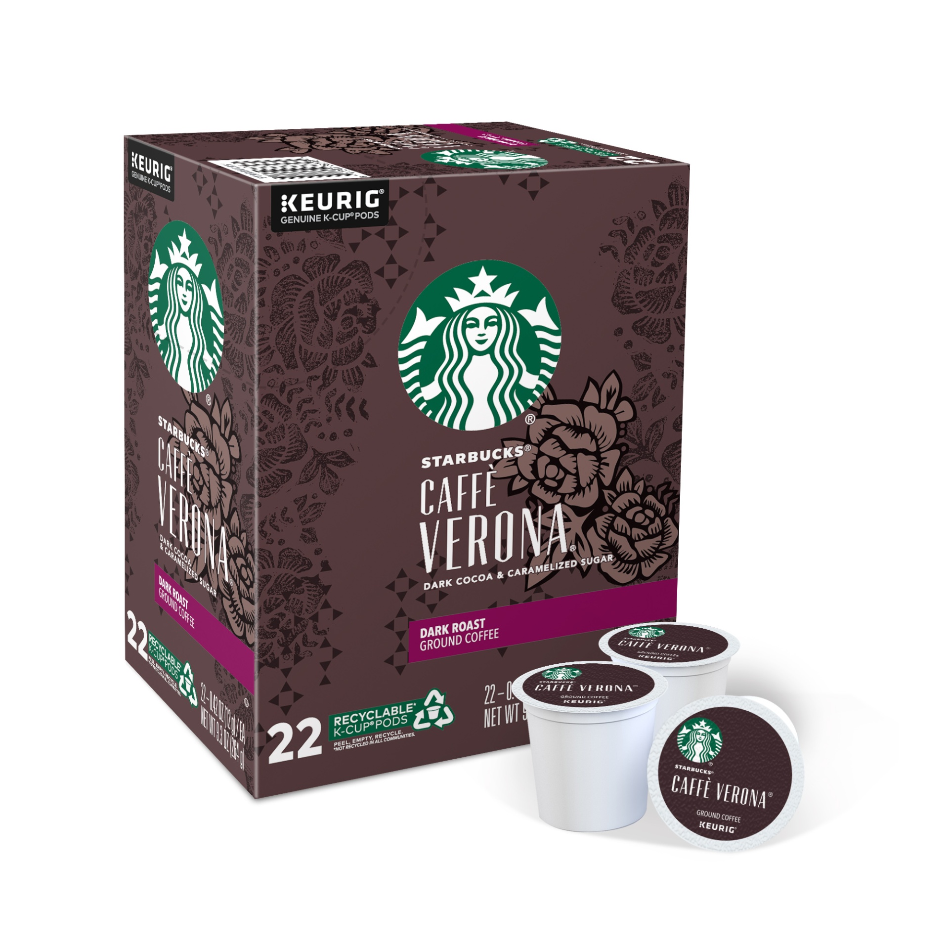 slide 1 of 7, Starbucks Caffe Verona Dark Coffee Keurig K-Cup Pods, 22 ct