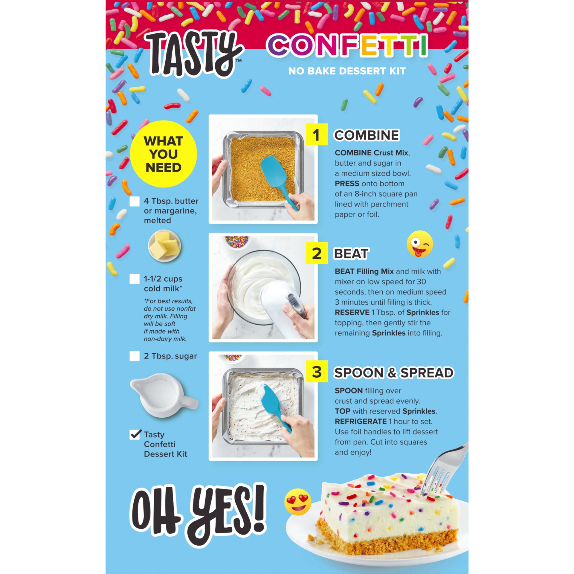 slide 2 of 2, Tasty No Bake Confetti Dessert Kit with Sprinkles, Filling & Crust Mix, 10.76 oz