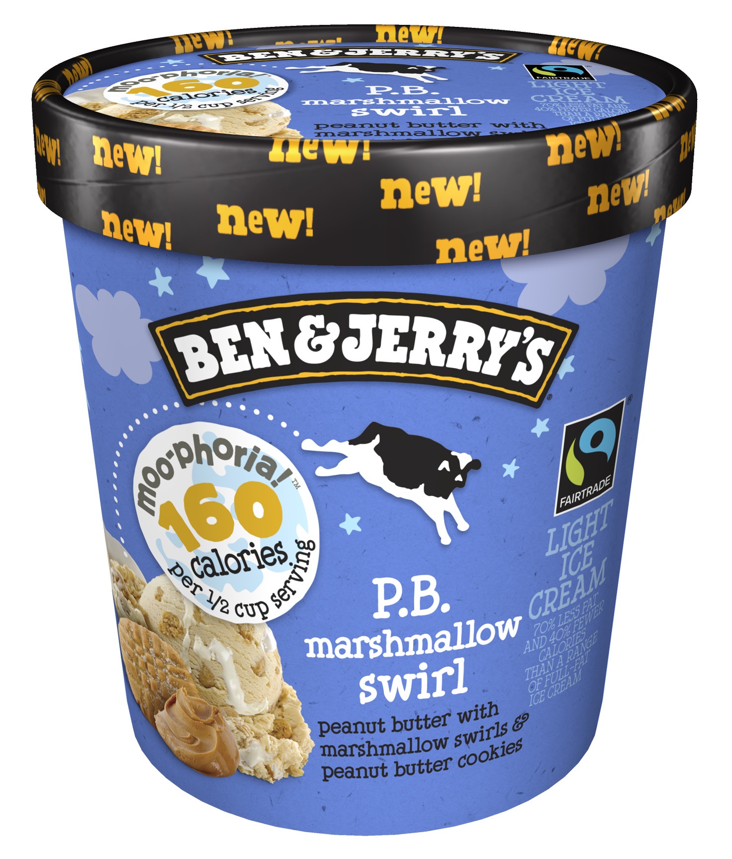 Ben & Jerry's Moo-Phoria! P.B. Marshmallow Swirl Light Ice Cream 1 Pint ...