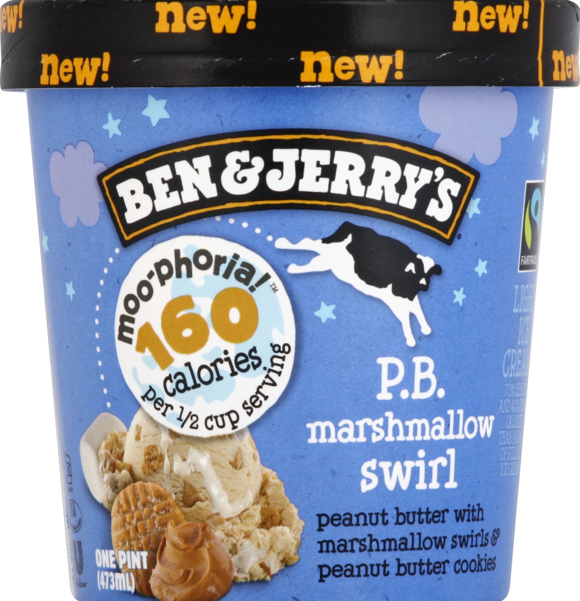 slide 3 of 6, Ben & Jerry's Light Ice Cream Moo-phoria P.B. Marshmallow Swirl, 16oz, 16 oz