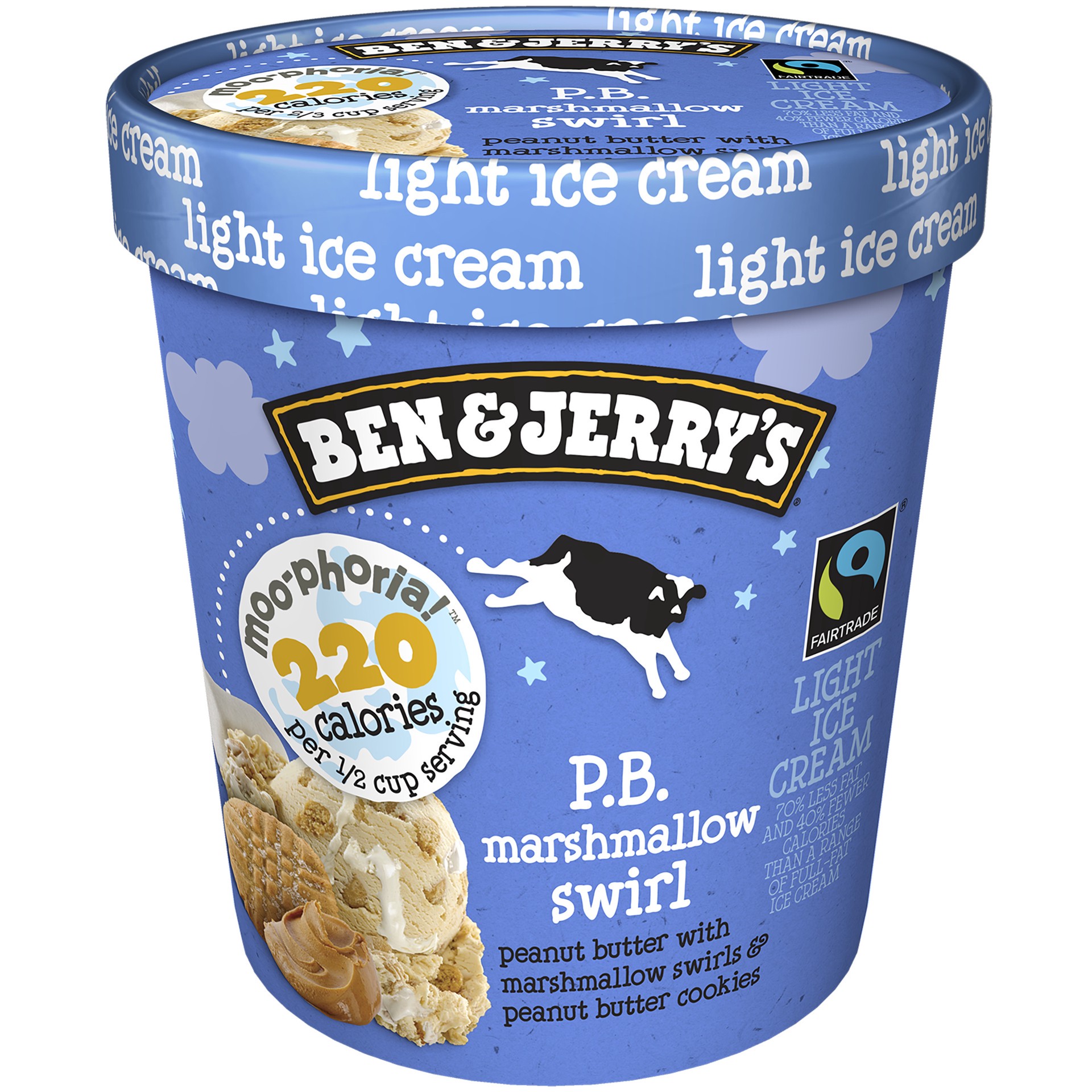 slide 1 of 6, Ben & Jerry's Light Ice Cream Moo-phoria P.B. Marshmallow Swirl, 16oz, 16 oz