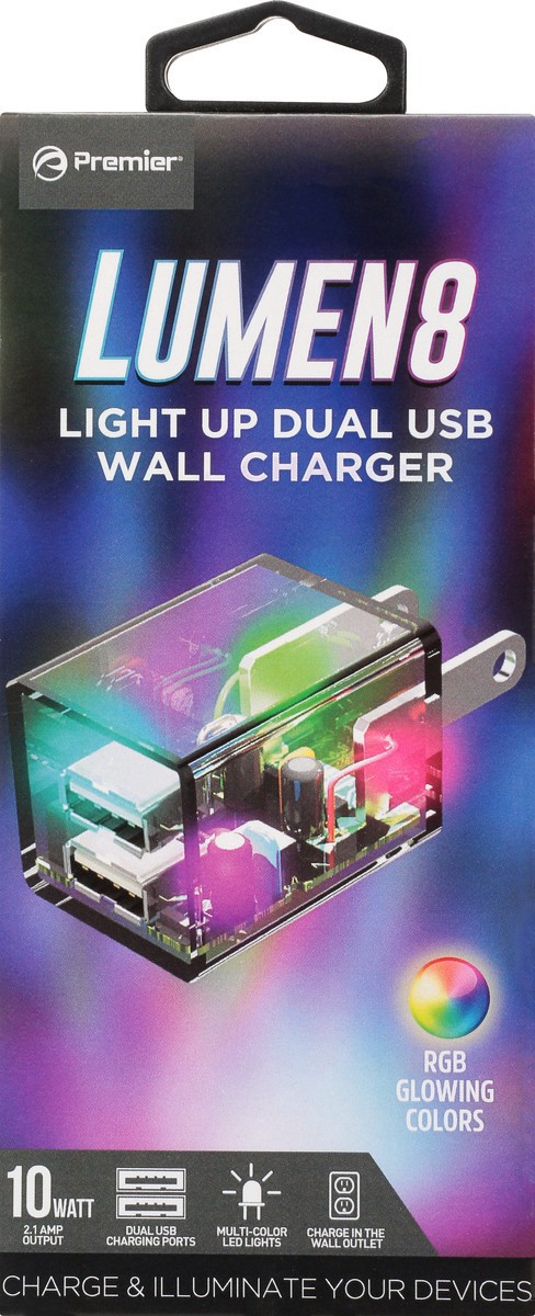 slide 4 of 11, Lumen8 10 Watt Light Up Dual USB Wall Charger 1 ea, 1 ct