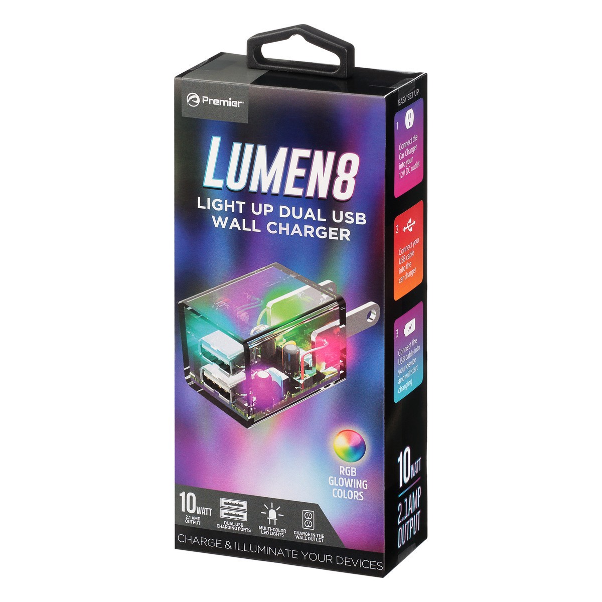 slide 9 of 11, Lumen8 10 Watt Light Up Dual USB Wall Charger 1 ea, 1 ct