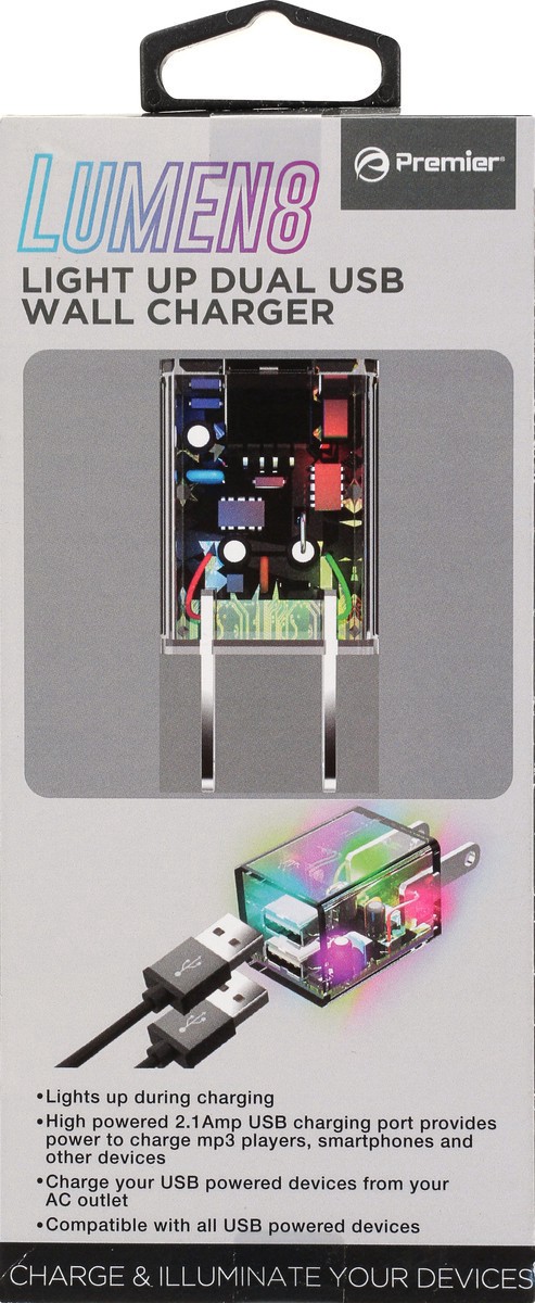 slide 5 of 11, Lumen8 10 Watt Light Up Dual USB Wall Charger 1 ea, 1 ct