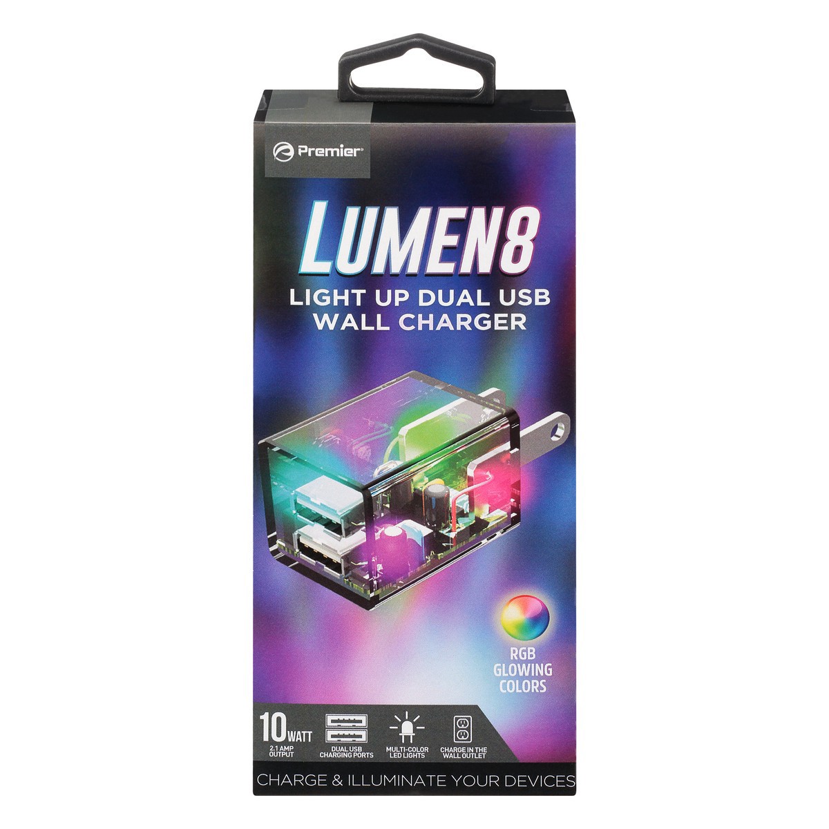 slide 1 of 11, Lumen8 10 Watt Light Up Dual USB Wall Charger 1 ea, 1 ct