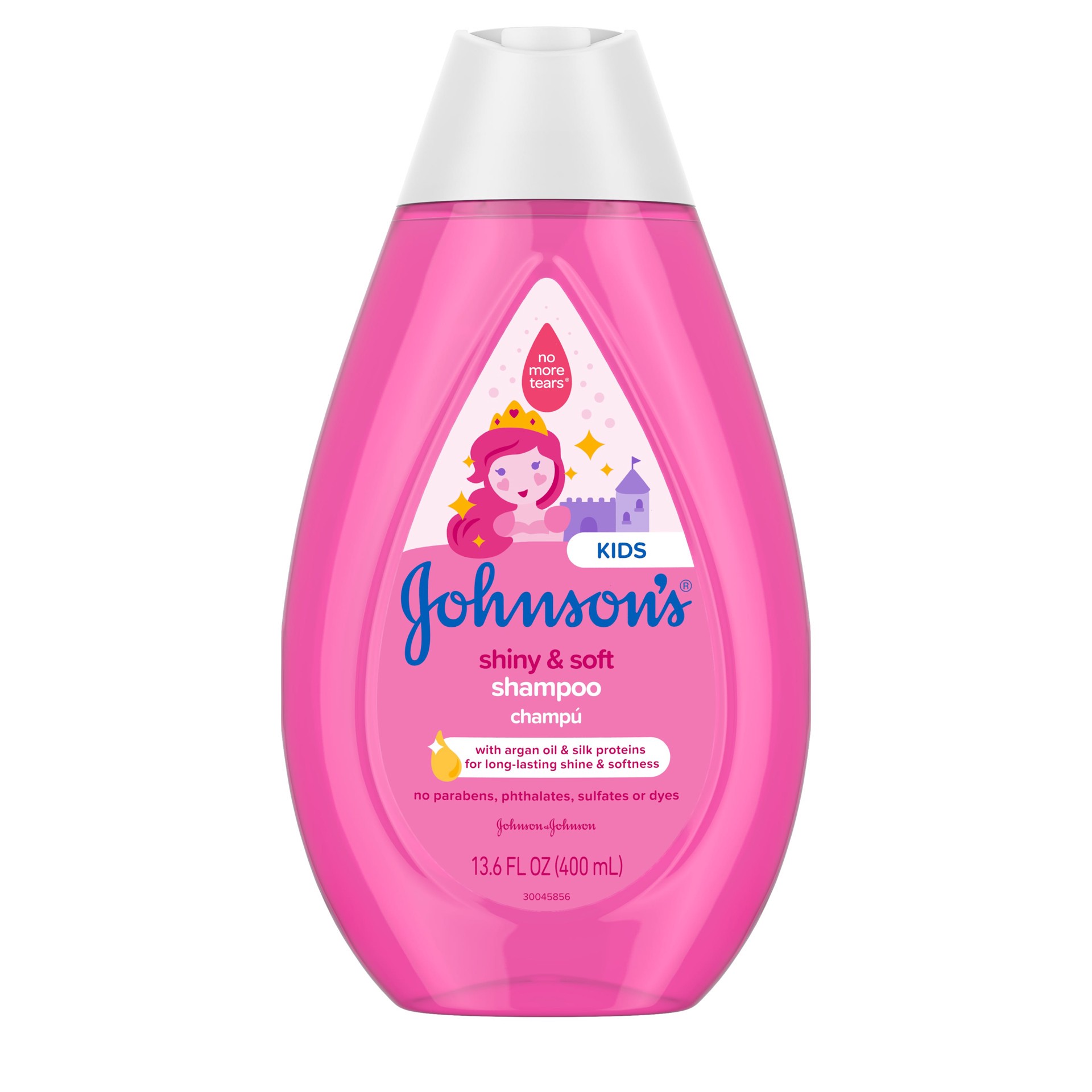 slide 8 of 10, Johnson's Shiny & Soft Tear-Free Kids' Shampoo with Argan Oil & Silk Proteins, Paraben-, Sulfate- & Dye-Free Formula, Hypoallergenic & Gentle for Toddler's Hair, 13.6 fl. oz, 400 ml