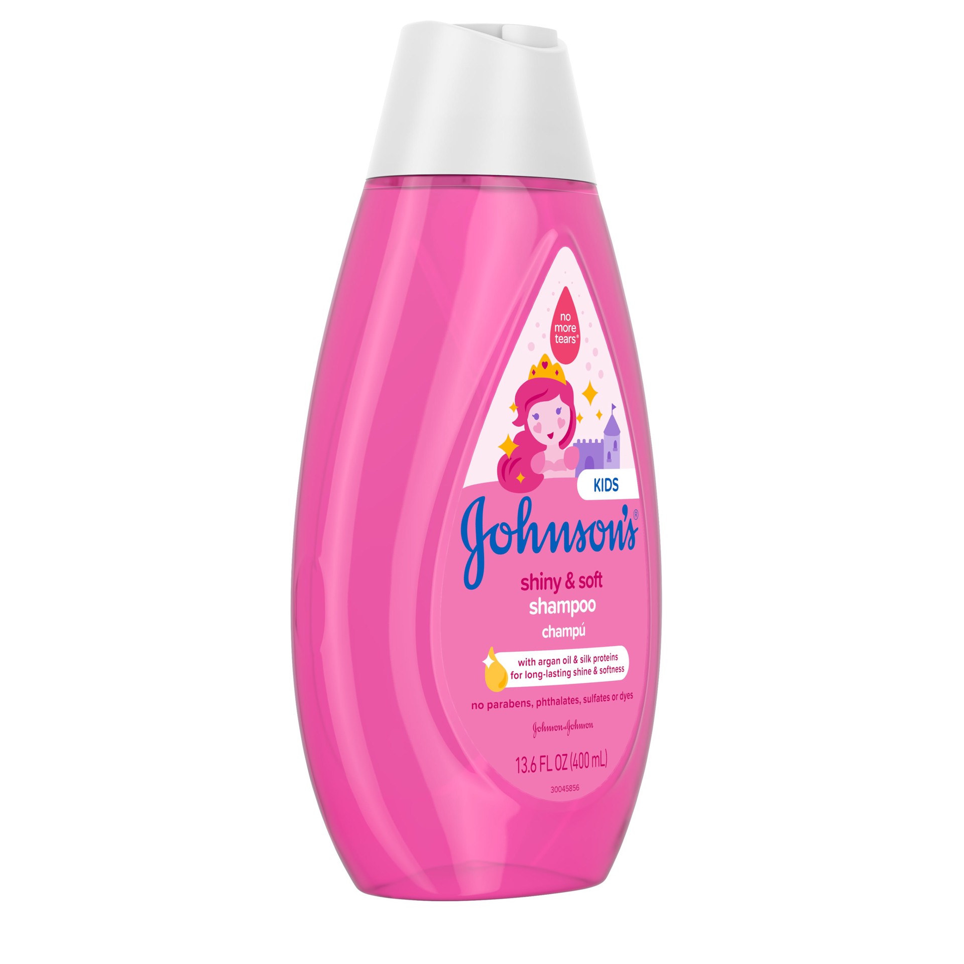 slide 9 of 10, Johnson's Shiny & Soft Tear-Free Kids' Shampoo with Argan Oil & Silk Proteins, Paraben-, Sulfate- & Dye-Free Formula, Hypoallergenic & Gentle for Toddler's Hair, 13.6 fl. oz, 400 ml