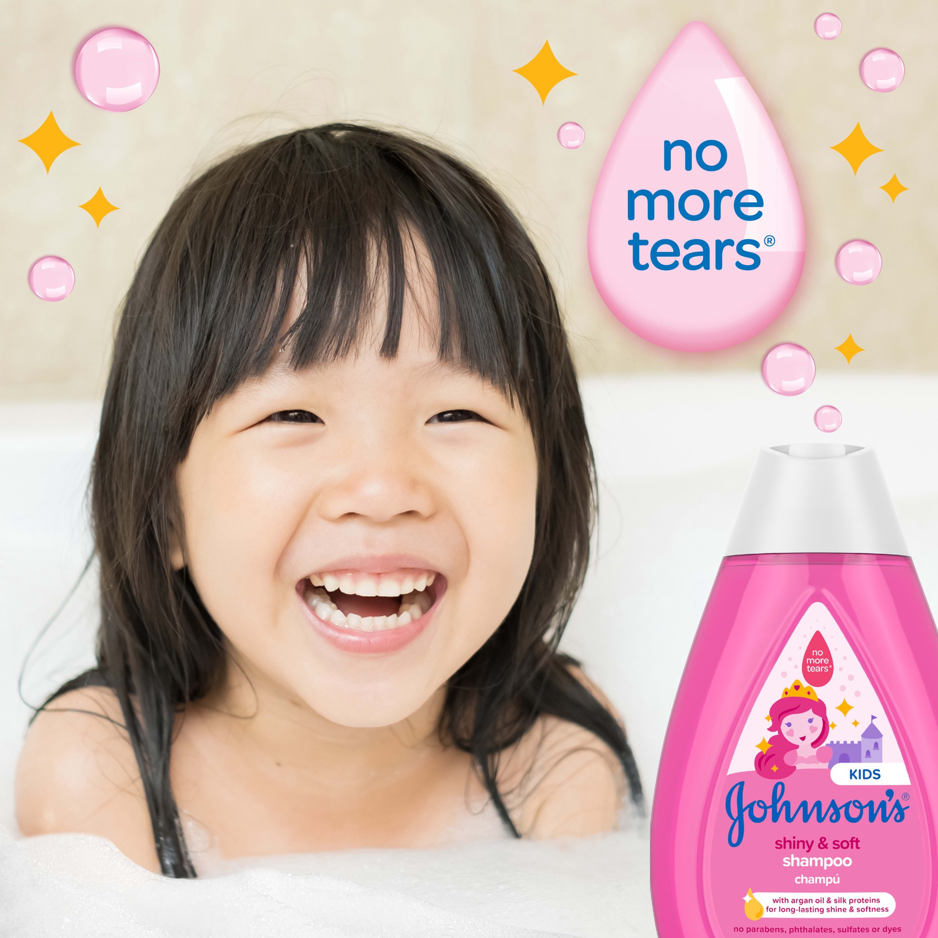 slide 2 of 10, Johnson's Shiny & Soft Tear-Free Kids' Shampoo with Argan Oil & Silk Proteins, Paraben-, Sulfate- & Dye-Free Formula, Hypoallergenic & Gentle for Toddler's Hair, 13.6 fl. oz, 400 ml