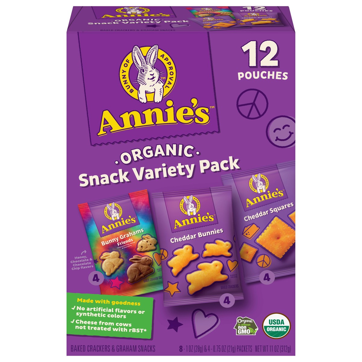 slide 1 of 1, Annie's Variety Pack, Cheddar Bunnies, Bunny Grahams, Cheddar Squares, 12 ct, 12 ct