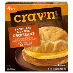 Crav'n Flavor Croissant Bacon, Egg & Cheese Sandwiches, 4 Count
