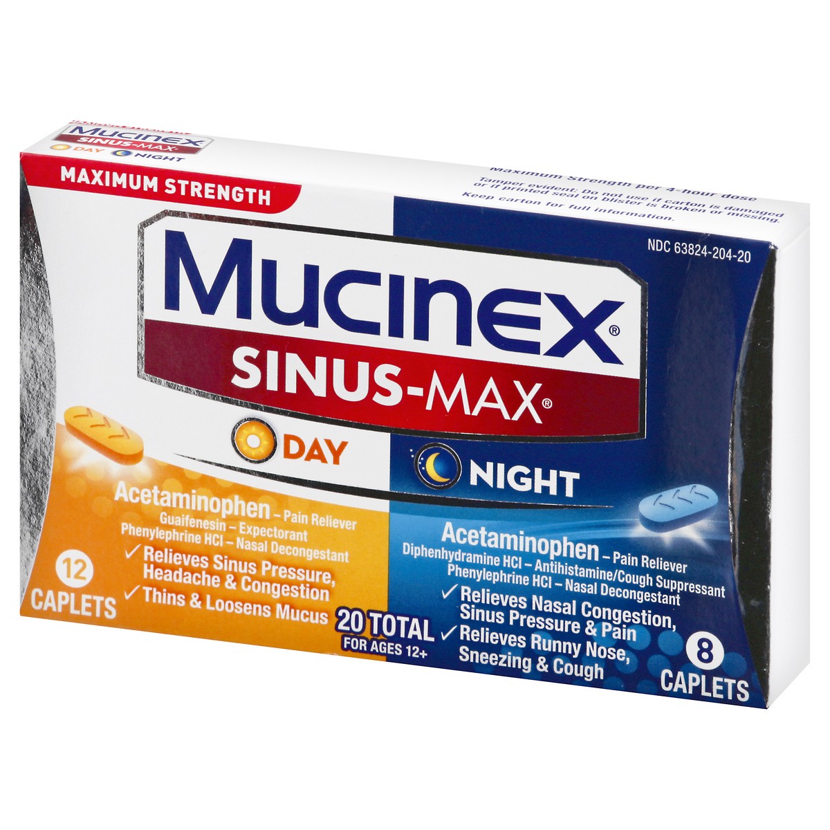 slide 2 of 9, Mucinex Sinus-Max Maximum Strength Day/Night Caplets Acetaminophen 20 ea, 10 ct