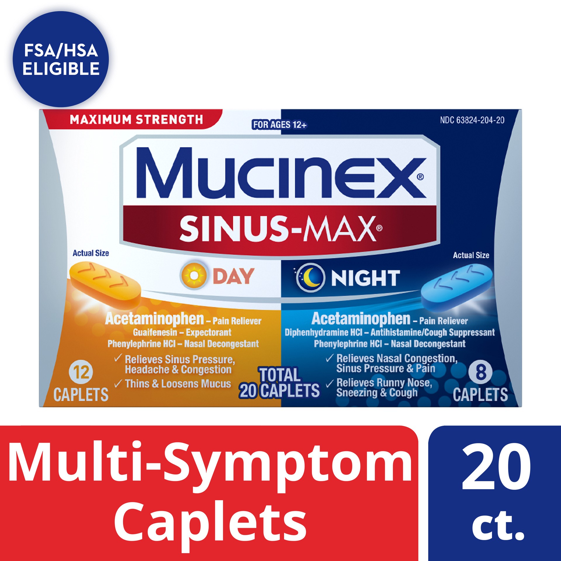 slide 1 of 9, Mucinex Sinus-Max Max Strength Day & Night Caplets (20ct), 10 ct