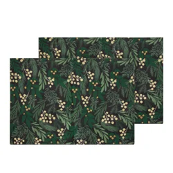 December Home Red 2pk Printed Placemat Multi Xmas Botanical Caviar, 13 in x 19 in