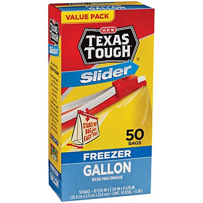 slide 1 of 1, H-E-B Texas Tough Slider Gallon Freezer Bags Value Pack, 50 ct