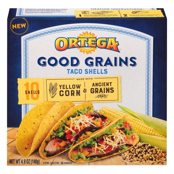 slide 1 of 8, Ortega Good Grains Taco Shells Yellow Corn With Ancient Grains, 10 ct