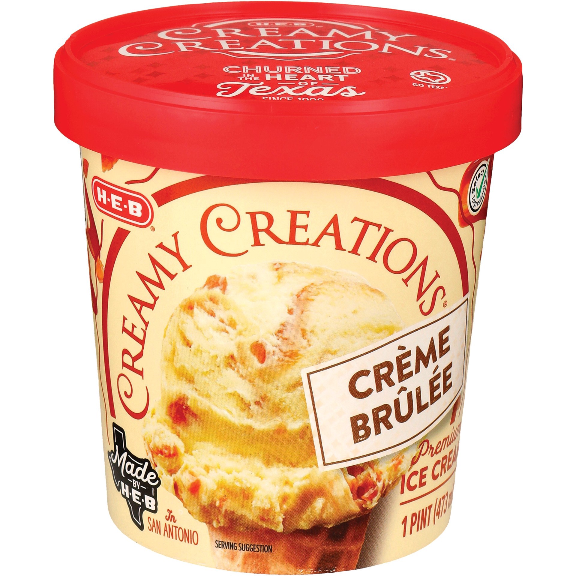 slide 1 of 1, H-E-B Creamy Creations Crme Brle Ice Cream, 1 pint