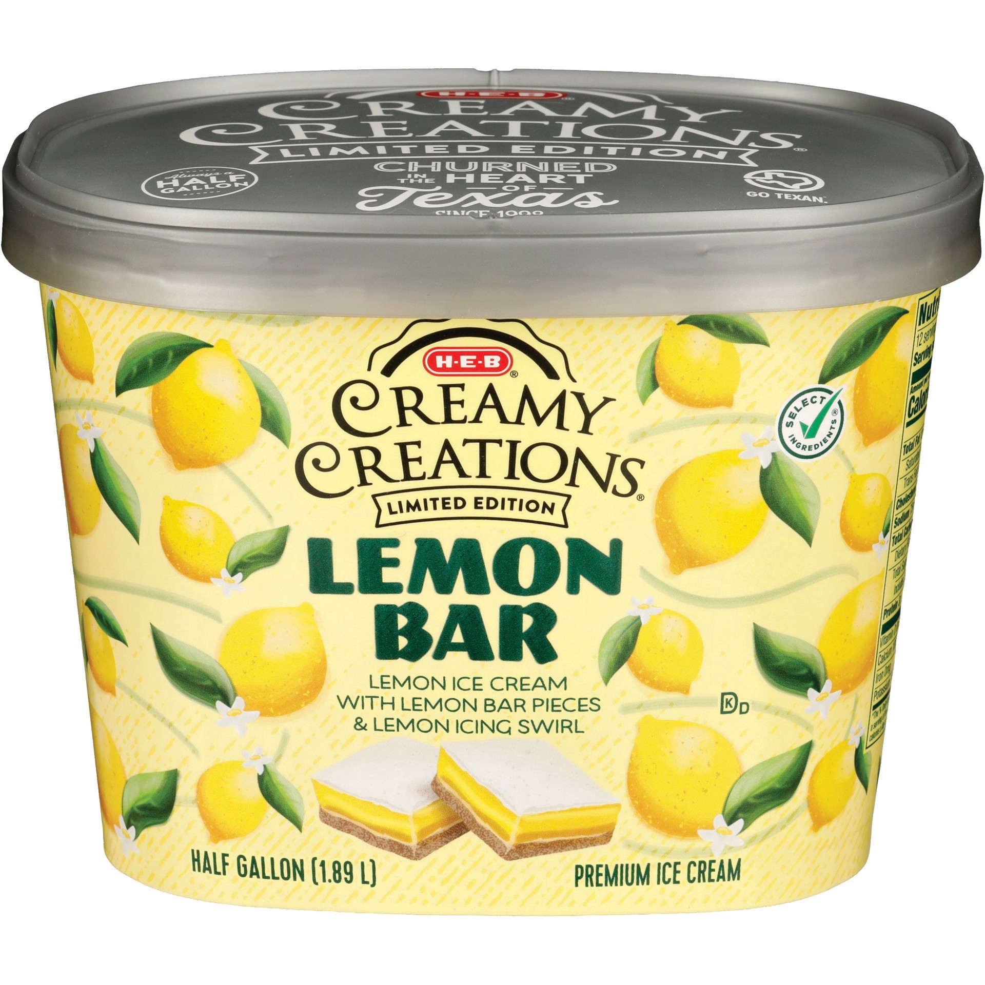 slide 1 of 1, H-E-B Creamy Creations Lemon Bar Ice Cream, 1/2 gal