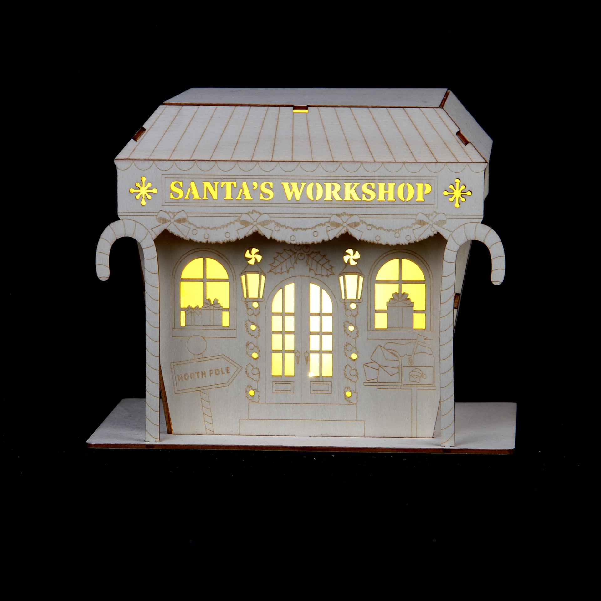 slide 5 of 5, 7" Unfinished Santa's Workshop Diy Led Wood Decor By Make Market, 7 in
