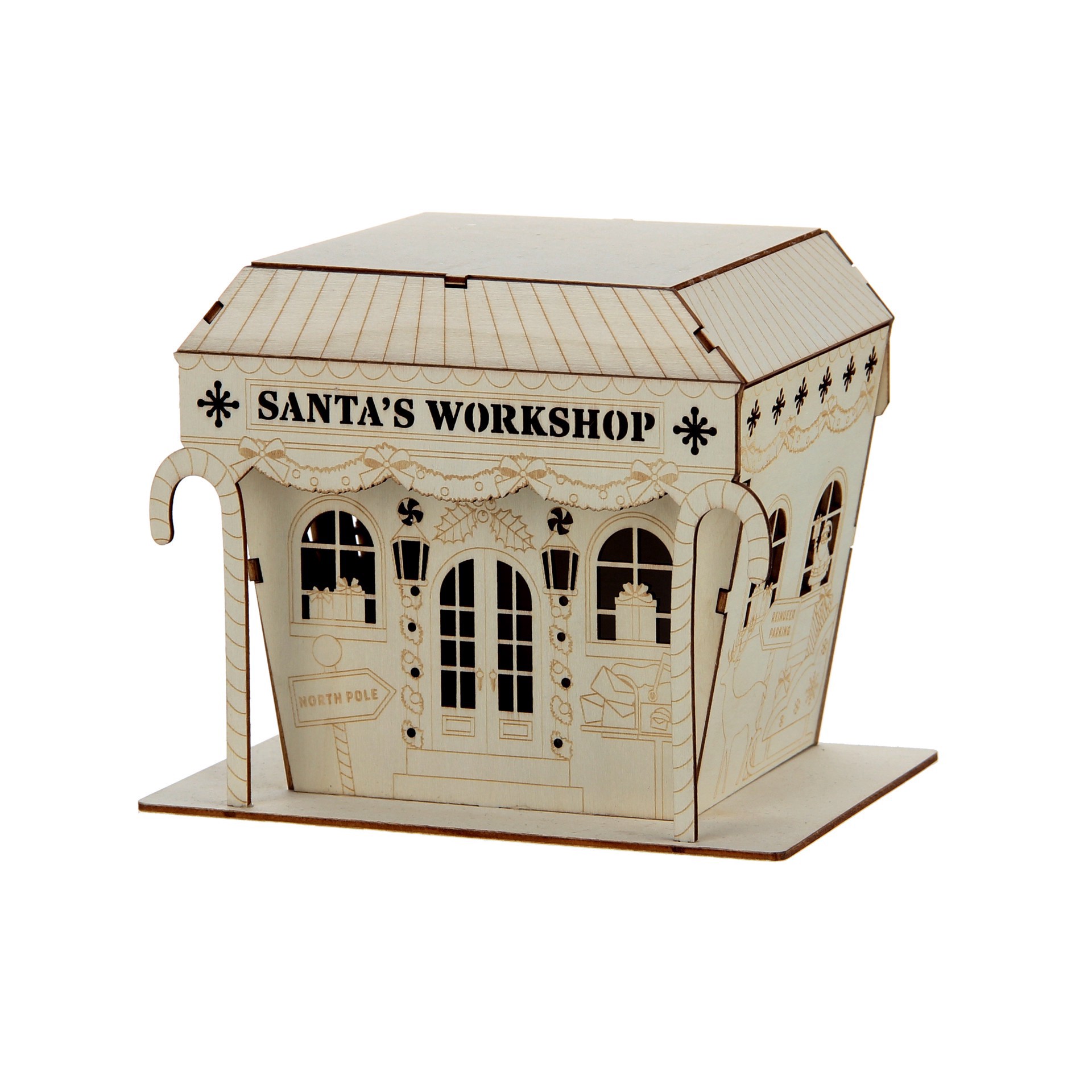 slide 2 of 5, 7" Unfinished Santa's Workshop Diy Led Wood Decor By Make Market, 7 in