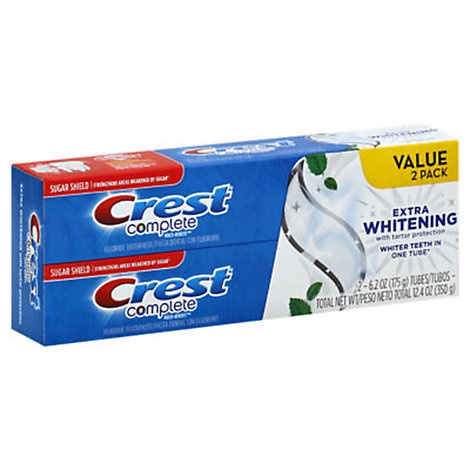 slide 1 of 1, Crest Complete Toothpaste Fluoride Extra Whitening With Tartar Protection Clean Mint, 2 ct6.2 oz