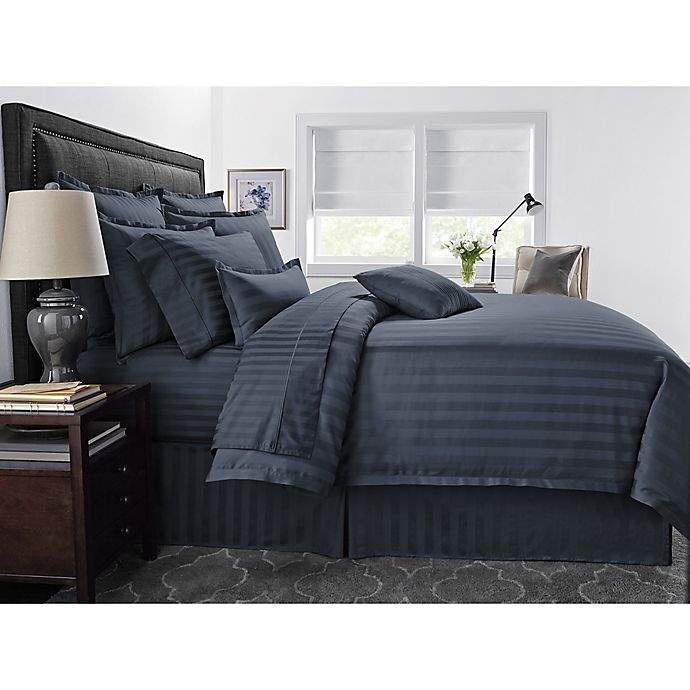 slide 1 of 1, Wamsutta 500-Thread-Count PimaCott Damask Stripe King Comforter Set - Denim, 1 ct