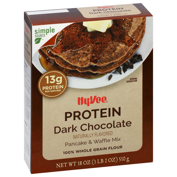 slide 1 of 1, Hy-Vee Pancake & Waffle Mix, Protein Dark Chocolate, 18 oz