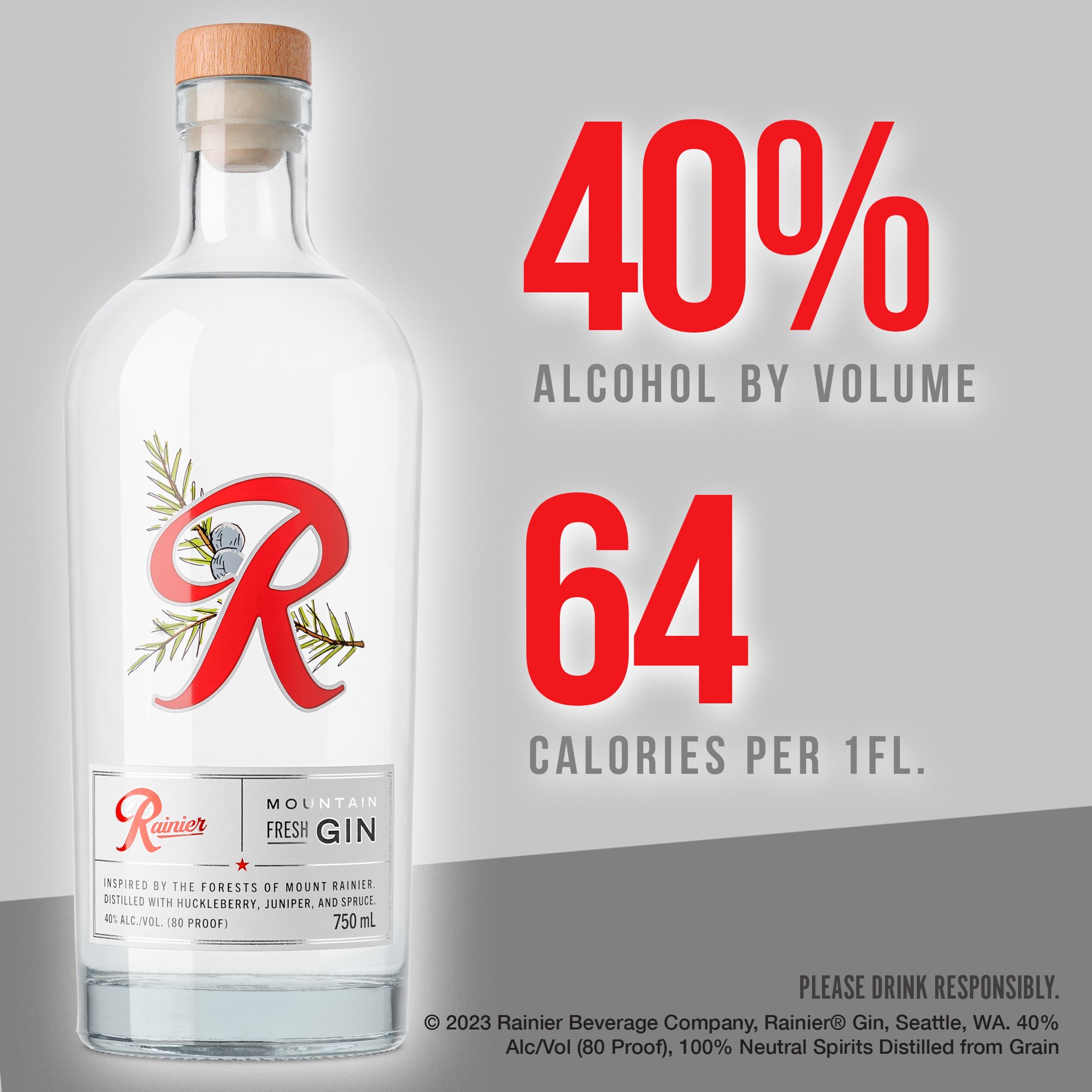 slide 5 of 5, Rainier Mountain Fresh Gin, 750 mL Bottle, 750 ml