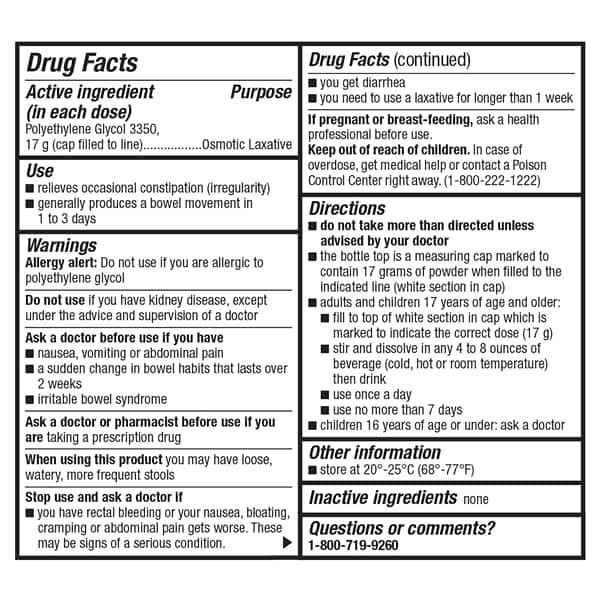 slide 7 of 25, Meijer Polyethylene Glycol 3350, Powder For Solution, Osmotic Laxative, 29.9 oz