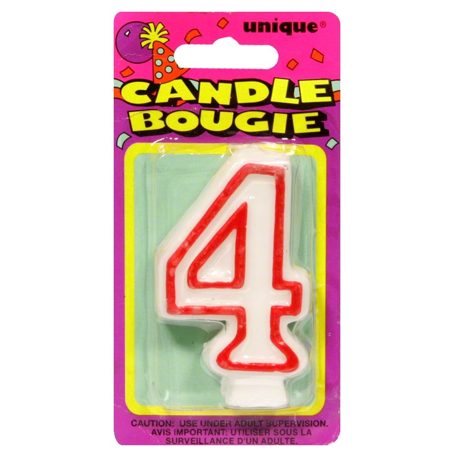 slide 1 of 1, Unique Industries Deluxe Numeral 4 Candle, 1 ct