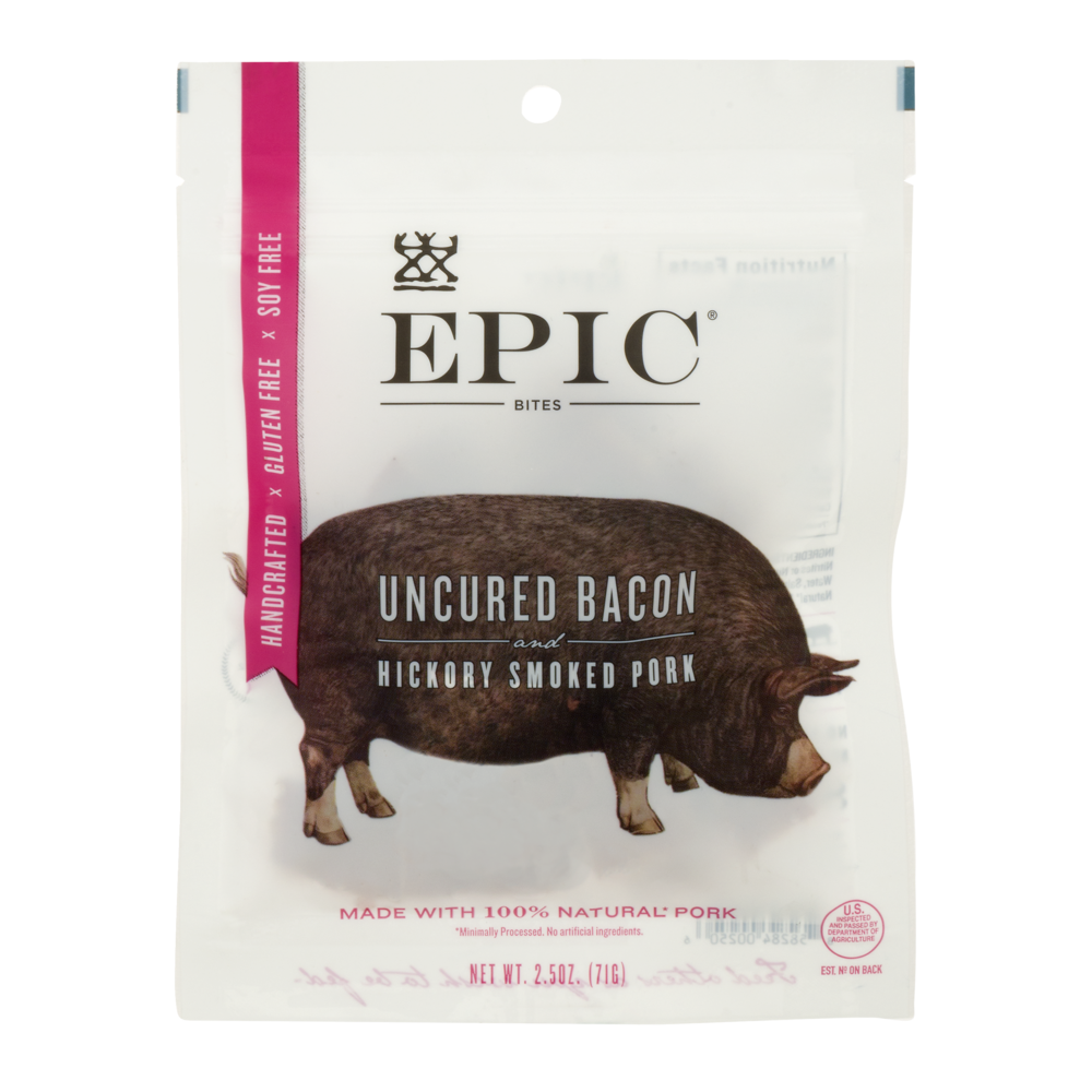 slide 1 of 3, Epic Bites Uncured Bacon Pork Sea Salt, 2.5 oz