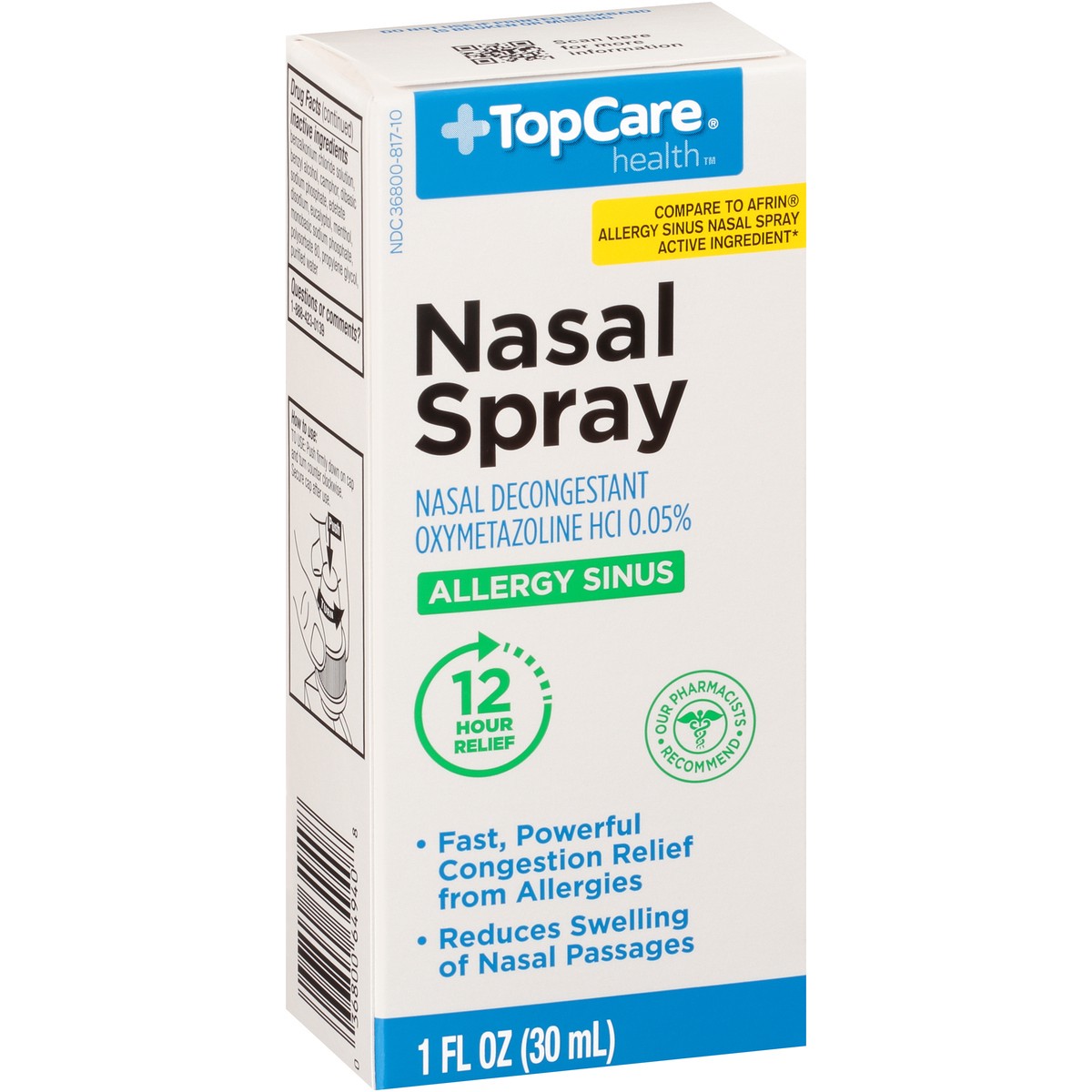 slide 2 of 9, TopCare Allergy Sinus Nasal Decongestant Oxymetazoline Hcl 0.05% Spray, 1 fl oz