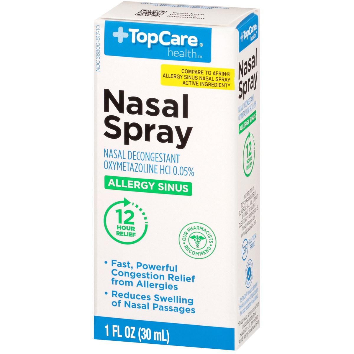 slide 3 of 9, TopCare Allergy Sinus Nasal Decongestant Oxymetazoline Hcl 0.05% Spray, 1 fl oz