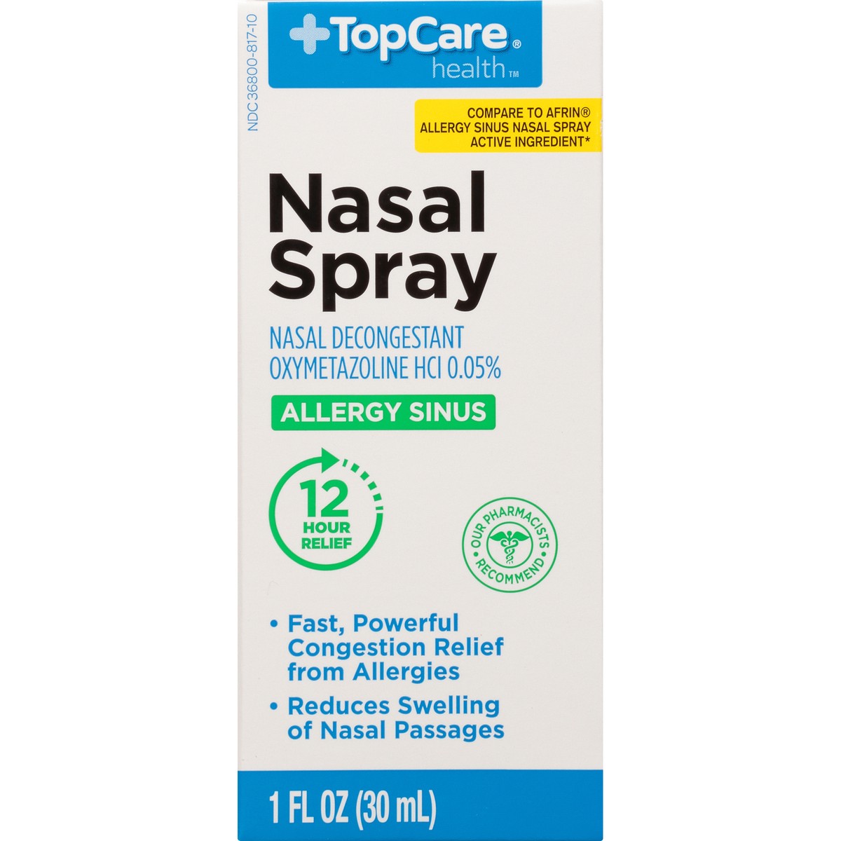 slide 6 of 9, TopCare Allergy Sinus Nasal Decongestant Oxymetazoline Hcl 0.05% Spray, 1 fl oz