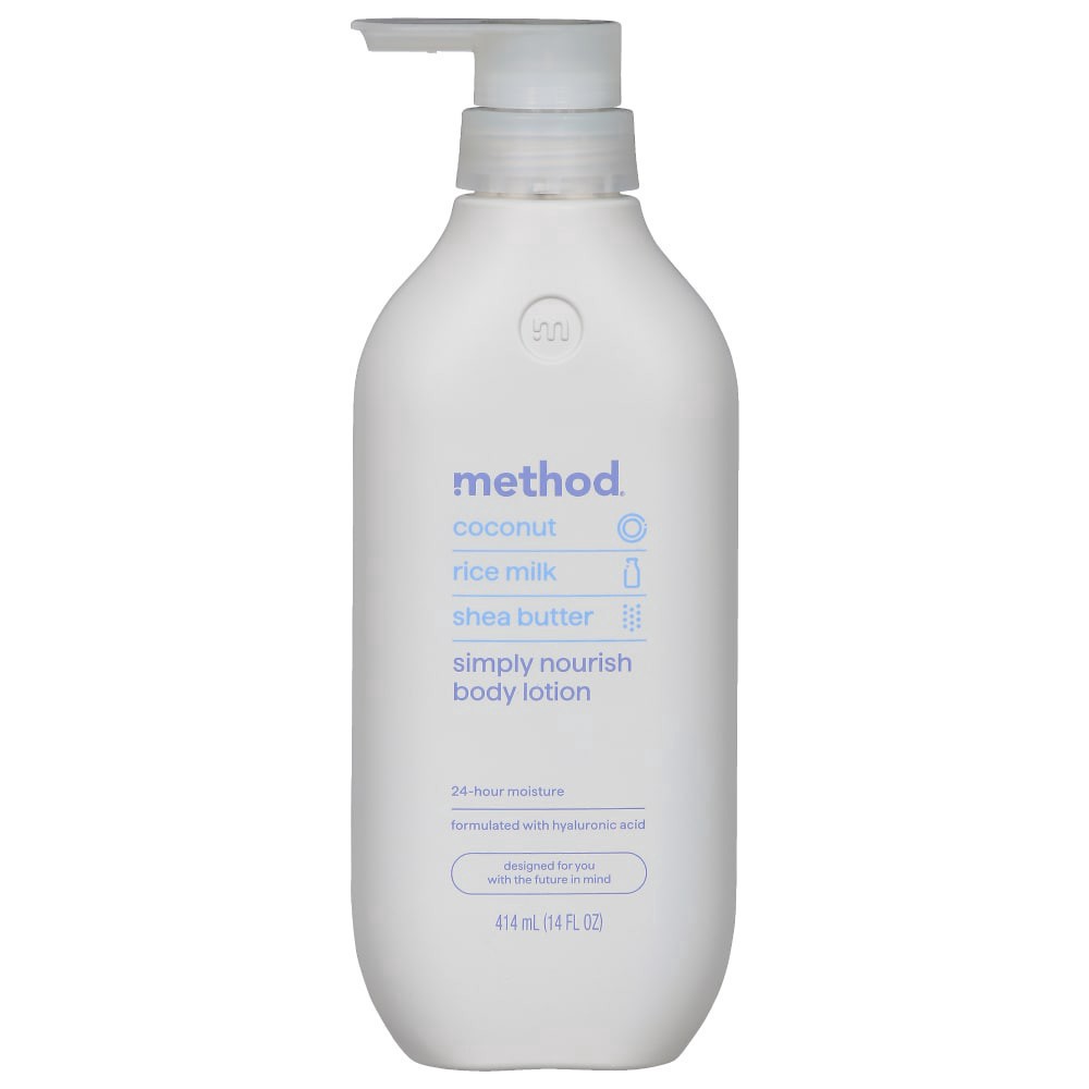 slide 3 of 3, method Simply Nourish Coconut/Rice Milk/Shea Butter Body Lotion 14 fl oz, 13.5 oz
