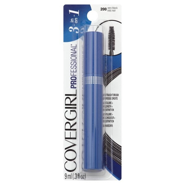 slide 1 of 4, Covergirl Professional 3-In-1 Straight Brush Mascara - 200 Very Black, 9 ml