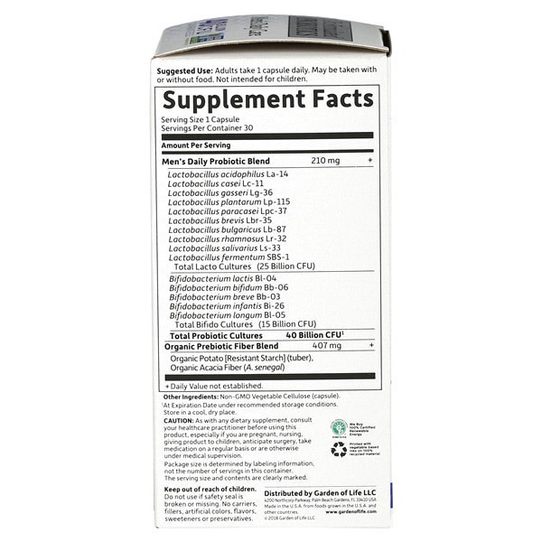 slide 5 of 5, Garden of Life Dr. Formulated Probiotics Vegetarian Capsules Men's Daily Care 30 ea, 30 ct