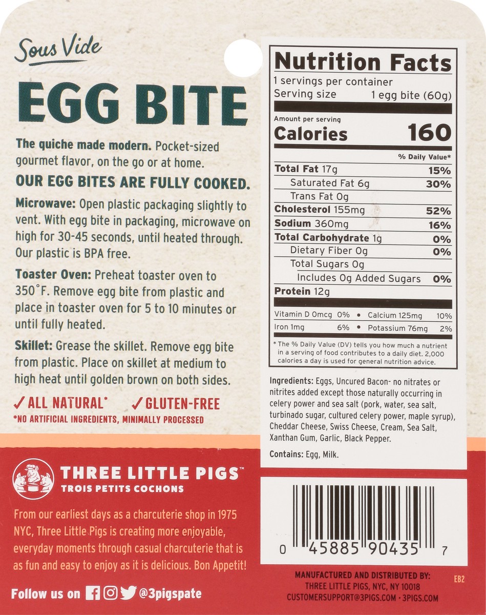 slide 5 of 13, Three Little Pigs Uncured Bacon & Swiss Egg Bite 2.5 oz, 2.5 oz