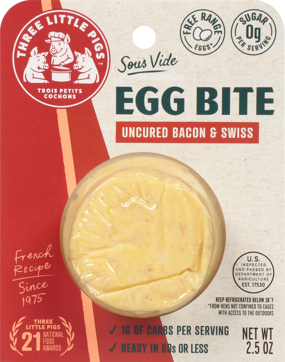 slide 3 of 13, Three Little Pigs Uncured Bacon & Swiss Egg Bite 2.5 oz, 2.5 oz