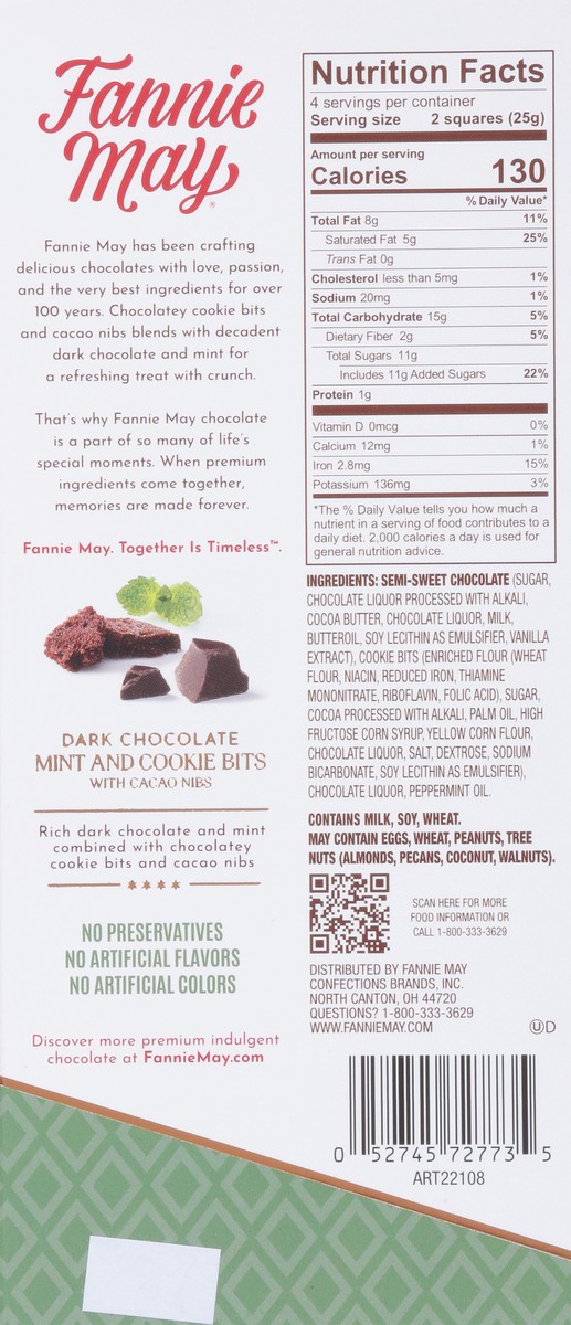 slide 6 of 15, FANNIE MAY Dark Chocolate Mint and Cookie Bits Tablet 3.5oz / 100g, 3.5 oz