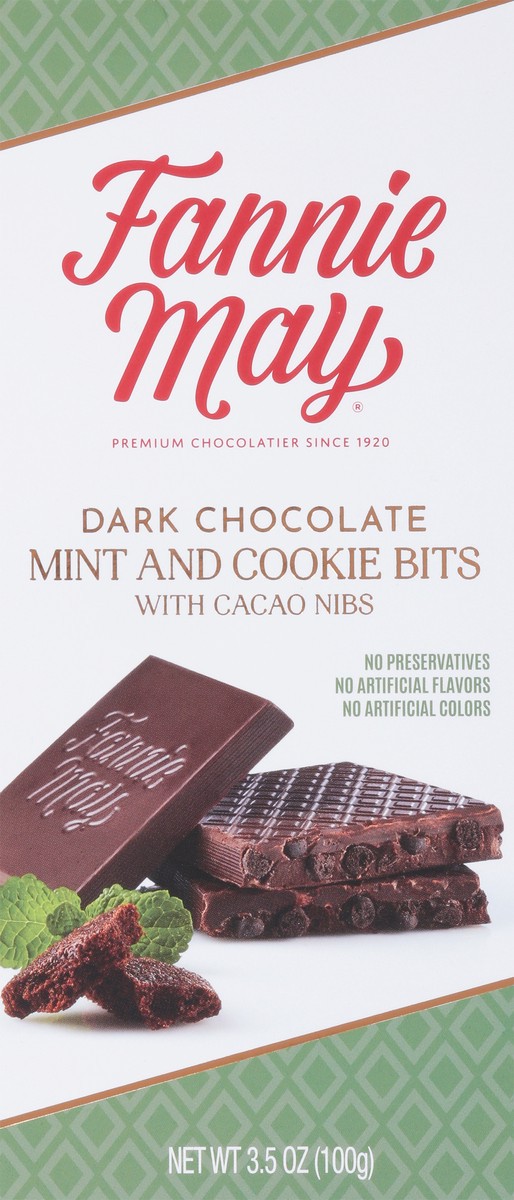 slide 9 of 15, FANNIE MAY Dark Chocolate Mint and Cookie Bits Tablet 3.5oz / 100g, 3.5 oz